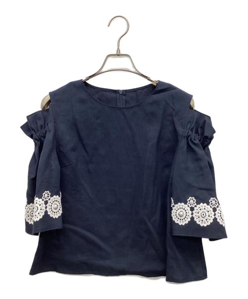 Rene（ルネ）Rene (ルネ) オープンショルダーリネン ブラウス ネイビー サイズ:36の古着・服飾アイテム