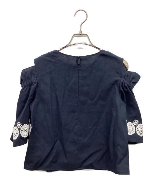 Rene（ルネ）Rene (ルネ) オープンショルダーリネン ブラウス ネイビー サイズ:36の古着・服飾アイテム