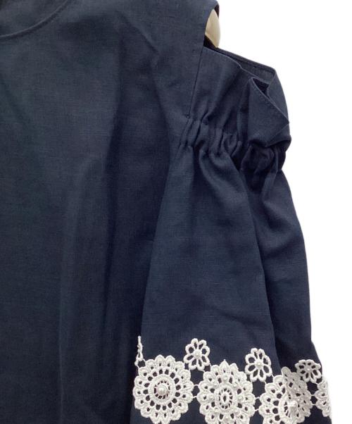 Rene（ルネ）Rene (ルネ) オープンショルダーリネン ブラウス ネイビー サイズ:36の古着・服飾アイテム