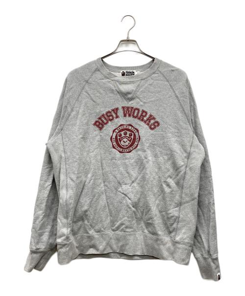 A BATHING APE（ア ベイシング エイプ）A BATHING APE (ア ベイシング エイプ) BUSY WORKS CREWNECK グレー サイズ:XLの古着・服飾アイテム