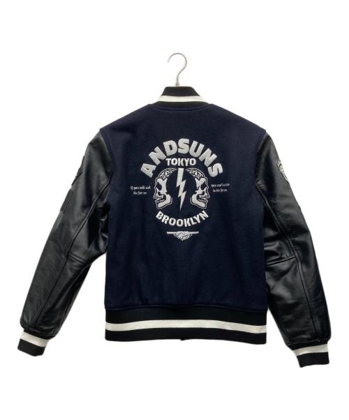 ANDSUNS（アンドサンズ）ANDSUNS (アンドサンズ) レザー切替ワッペンスタジャン ネイビー サイズ:Mの古着・服飾アイテム