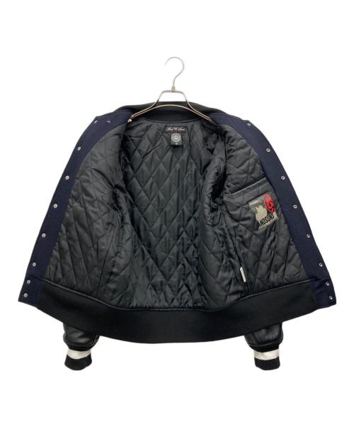 ANDSUNS（アンドサンズ）ANDSUNS (アンドサンズ) レザー切替ワッペンスタジャン ネイビー サイズ:Mの古着・服飾アイテム