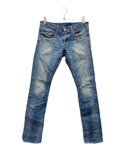 Hysteric Glamour（ヒステリックグラマー）Hysteric Glamour (ヒステリックグラマー) スタッズダメージ加工デニムパンツ ブルー サイズ:32inchの古着・服飾アイテム