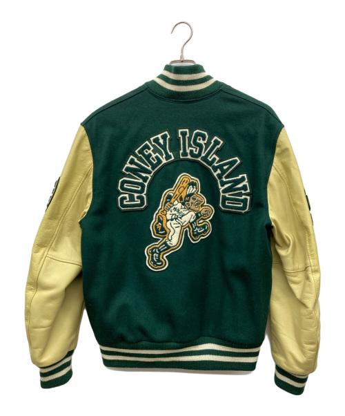 Champion（チャンピオン）Champion (チャンピオン) AWARD JACKET アワードジャケット グリーン×ベージュ サイズ:Ｍの古着・服飾アイテム