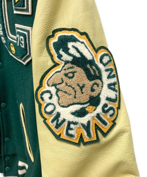 Champion（チャンピオン）Champion (チャンピオン) AWARD JACKET アワードジャケット グリーン×ベージュ サイズ:Ｍの古着・服飾アイテム