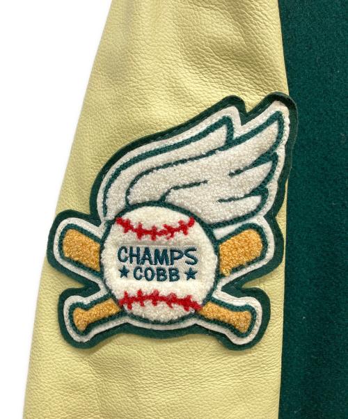 Champion（チャンピオン）Champion (チャンピオン) AWARD JACKET アワードジャケット グリーン×ベージュ サイズ:Ｍの古着・服飾アイテム