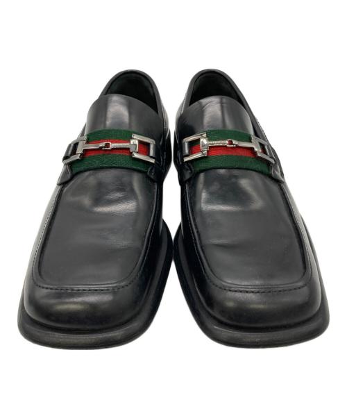 GUCCI（グッチ）GUCCI (グッチ) スクエアトゥシェリーラインビットローファー ブラック サイズ:40 Eの古着・服飾アイテム