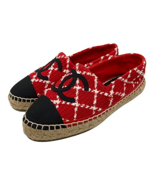 CHANEL（シャネル）CHANEL (シャネル) ツイード エスパドリーユ レッド サイズ:37Cの古着・服飾アイテム