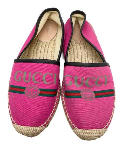 GUCCI（グッチ）GUCCI (グッチ) エスパドリーユ キャンパ フラットシューズ ピンク サイズ:37 1/2の古着・服飾アイテム