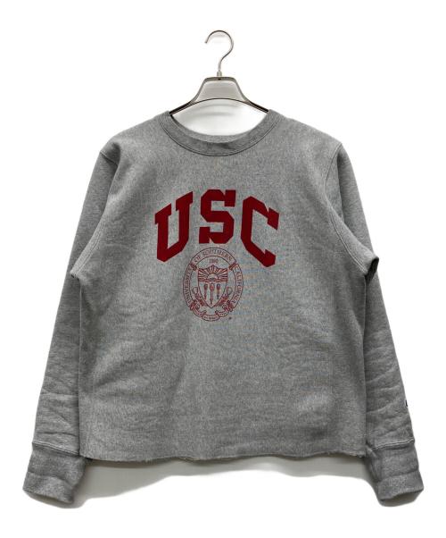 Champion REVERSE WEAVE（チャンピオン リバース ウィーブ）Champion REVERSE WEAVE (チャンピオン リバース ウィーブ) カレッジプリントカットオフスウェット USC グレー サイズ:LARGEの古着・服飾アイテム