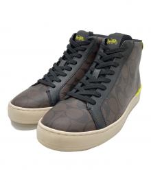 COACH（コーチ）の古着「クリップ ハイ トップ スニーカー・シグネチャー キャンバス」｜ブラウン