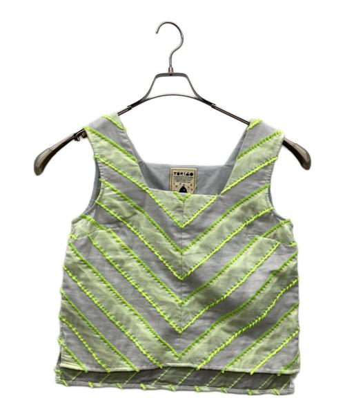 YURTAO（ユルタオ）YURTAO (ユルタオ) ノースリーブブラウス グレー×グリーン サイズ:Mの古着・服飾アイテム