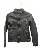 BACK RUSHバックラッシュ）の古着「ベルギーショルダー製品染め襟付きシングルライダースジャケット」｜ブラック