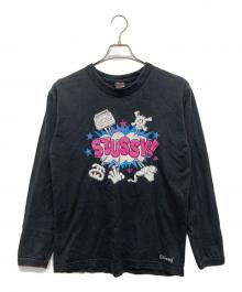 stussy（ステューシー）の古着「00s 長袖プリントカットソー」｜ブラック