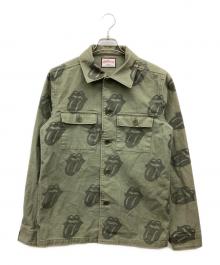 ROLLING STONES×MARBLES（ローリングストーンズ×マーブルズ）の古着「ミリタリーシャツジャケット　Lips&Tongue」｜カーキ
