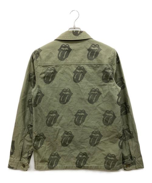 ROLLING STONES（ローリングストーンズ）ROLLING STONES (ローリングストーンズ) MARBLES (マーブルズ) ミリタリーシャツジャケット　Lips&Tongue カーキ サイズ:Mの古着・服飾アイテム