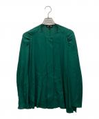 DRAWERドゥロワー）の古着「シルクジョーゼットノーカラーブラウス」｜グリーン