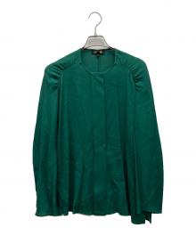 DRAWER（ドゥロワー）の古着「シルクジョーゼットノーカラーブラウス」｜グリーン