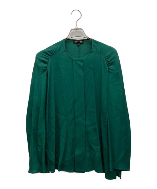 DRAWER（ドゥロワー）Drawer (ドゥロワー) シルクジョーゼットノーカラーブラウス グリーン サイズ:36の古着・服飾アイテム