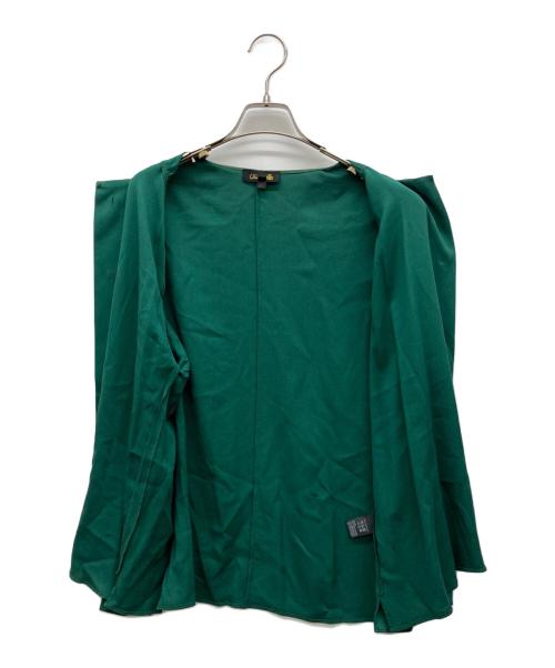 DRAWER（ドゥロワー）Drawer (ドゥロワー) シルクジョーゼットノーカラーブラウス グリーン サイズ:36の古着・服飾アイテム