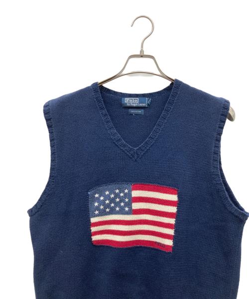 POLO RALPH LAUREN（ポロ・ラルフローレン）POLO RALPH LAUREN (ポロ・ラルフローレン) 90s 星条旗ニットベスト ネイビー サイズ:Lの古着・服飾アイテム