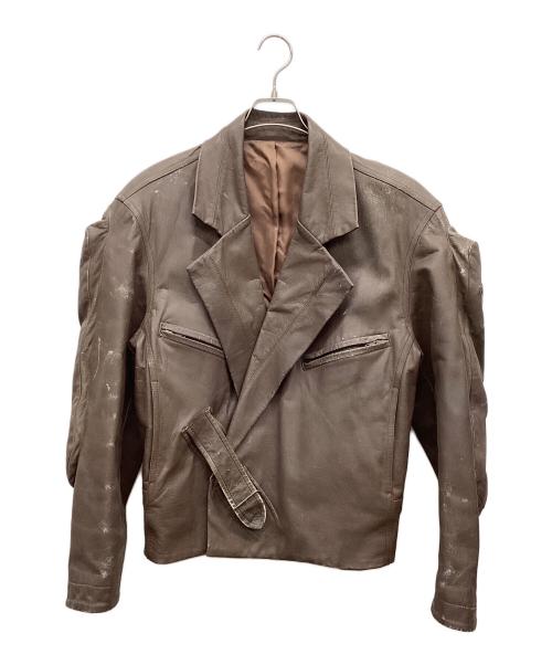 ISSEY MIYAKE MEN（イッセイミヤケメン）ISSEY MIYAKE MEN (イッセイミヤケメン) デザインライダースレザージャケット ブラウン サイズ:Ｌの古着・服飾アイテム