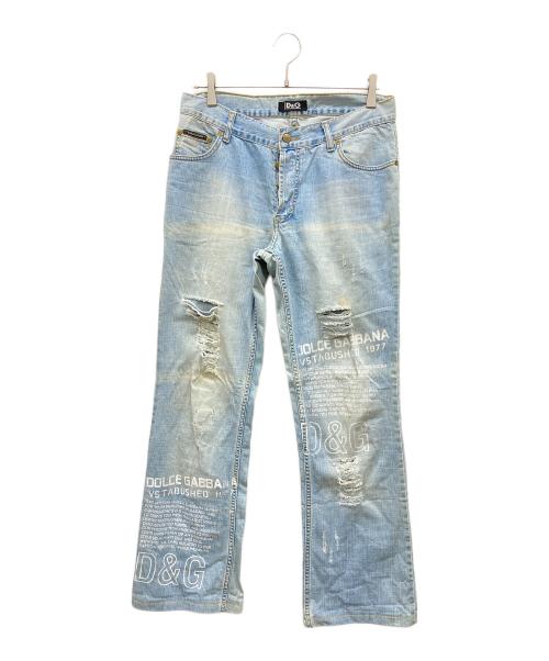 DOLCE & GABBANA（ドルチェ＆ガッバーナ）DOLCE & GABBANA (ドルチェ＆ガッバーナ) ダメージフレアデニムパンツ スカイブルー サイズ:32の古着・服飾アイテム