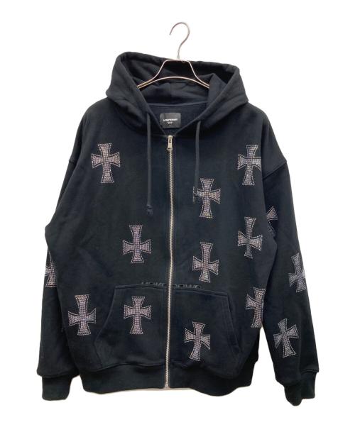 Unknown london（アンノウンロンドン）Unknown london (アンノウンロンドン) Cross Rhinestone Zip Up Hoodie ブラック サイズ:Lの古着・服飾アイテム
