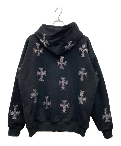 Unknown london（アンノウンロンドン）Unknown london (アンノウンロンドン) Cross Rhinestone Zip Up Hoodie ブラック サイズ:Lの古着・服飾アイテム