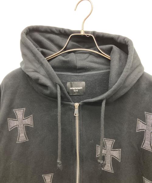 Unknown london（アンノウンロンドン）Unknown london (アンノウンロンドン) Cross Rhinestone Zip Up Hoodie ブラック サイズ:Lの古着・服飾アイテム