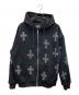 Unknown london（アンノウンロンドン）の古着「Cross Rhinestone Zip Up Hoodie」｜ブラック
