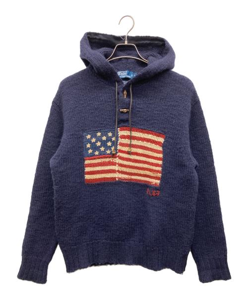 POLO RALPH LAUREN（ポロ・ラルフローレン）POLO RALPH LAUREN (ポロ・ラルフローレン) 90s 星条旗ニットパーカー ネイビー サイズ:Lの古着・服飾アイテム