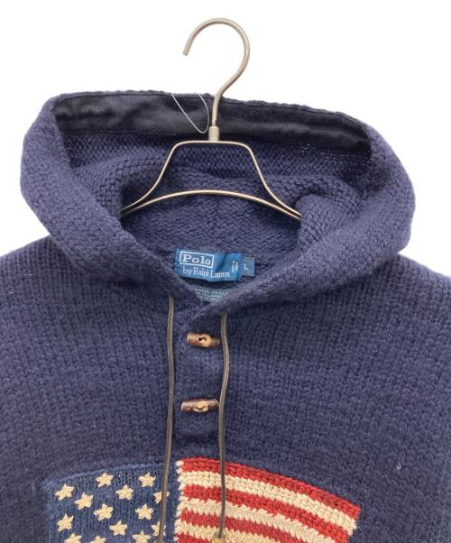 POLO RALPH LAUREN（ポロ・ラルフローレン）POLO RALPH LAUREN (ポロ・ラルフローレン) 90s 星条旗ニットパーカー ネイビー サイズ:Lの古着・服飾アイテム