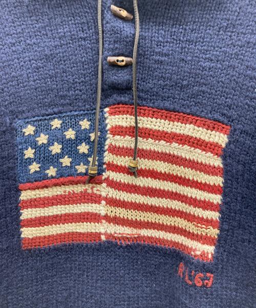 POLO RALPH LAUREN（ポロ・ラルフローレン）POLO RALPH LAUREN (ポロ・ラルフローレン) 90s 星条旗ニットパーカー ネイビー サイズ:Lの古着・服飾アイテム
