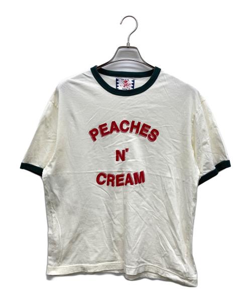 son of the cheese（（サノバチーズ））SON OF THE CHEESE (（サノバチーズ）) リンガーTシャツ PEACHES N' CREAM アイボリー サイズ:Lの古着・服飾アイテム