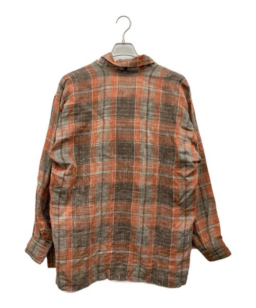 ISSEY MIYAKE（イッセイミヤケ）ISSEY MIYAKE (イッセイミヤケ) リネンウールチェックプルオーバーシャツ ブラウン サイズ:Mの古着・服飾アイテム