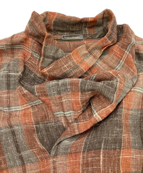 ISSEY MIYAKE（イッセイミヤケ）ISSEY MIYAKE (イッセイミヤケ) リネンウールチェックプルオーバーシャツ ブラウン サイズ:Mの古着・服飾アイテム