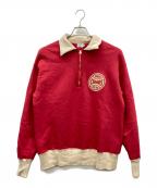 WAREHOUSEウエアハウス）の古着「2トーン 襟付き ハーフジップ スウェット」｜レッド