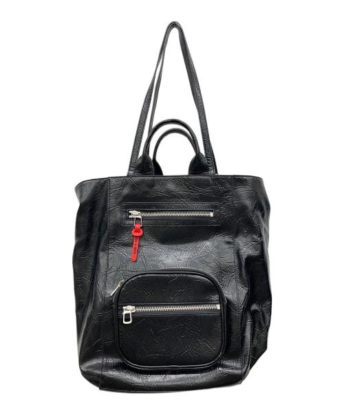 CHARLES & KEITH（チャールズアンドキース）CHARLES & KEITH (チャールズアンドキース) リンクルドエフェクト ダブルトップハンドルトート ブラックの古着・服飾アイテム