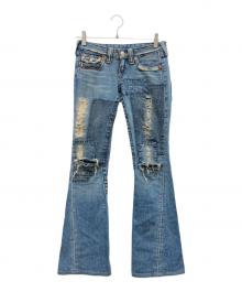 TRUE RELIGION（トゥルー レリジョン）の古着「ブーツカットパッチワークフレアデニム」｜スカイブルー