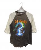 HANDTEXハンドテックス）の古着「80sラグランバンドTシャツ DEF LEPPARD HYSTERIA」｜ホワイト×ブラック