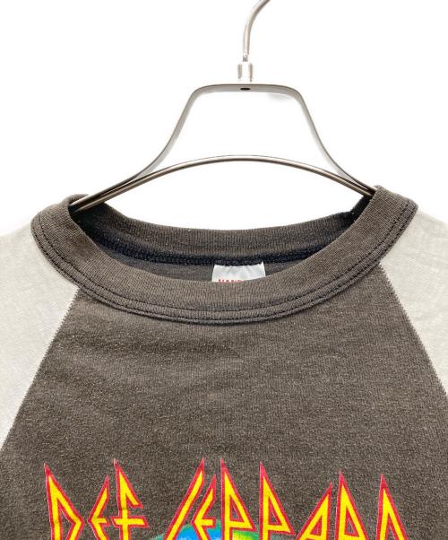 HANDTEX（ハンドテックス）HANDTEX (ハンドテックス) 80sラグランバンドTシャツ DEF LEPPARD HYSTERIA ホワイト×ブラック サイズ:LARGEの古着・服飾アイテム