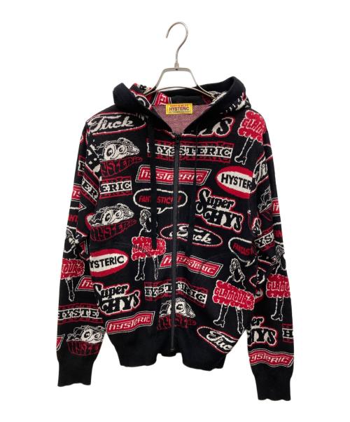 Hysteric Glamour（ヒステリックグラマー）Hysteric Glamour (ヒステリックグラマー) FANTASTIC BOX柄ジャカード ショート丈パーカー ブラック サイズ:FREEの古着・服飾アイテム