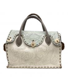 Carving Tribes（カービングトライブス）の古着「バイカラー型押しレザーバッグ」｜ベージュ×ライトブルー