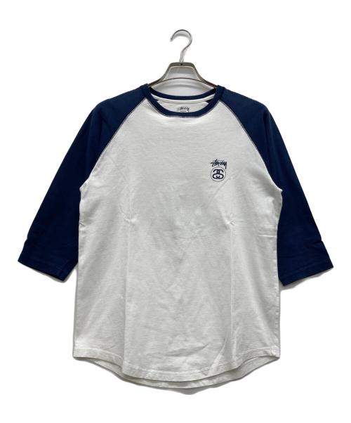 stussy（ステューシー）stussy (ステューシー) SSリンクラグランTシャツ ネイビー×ホワイト サイズ:LARGEの古着・服飾アイテム