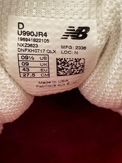 NEW BALANCE（ニューバランス）NEW BALANCE (ニューバランス) JOE FRESHGOODS (ジョー・フレッシュグッズ) 990V4 Intro ホワイト×ブラック サイズ:27.5cmの古着・服飾アイテム