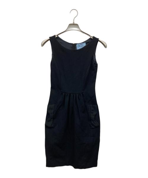 PRADA（プラダ）PRADA (プラダ) リボンノースリーブワンピース ブラック サイズ:38の古着・服飾アイテム
