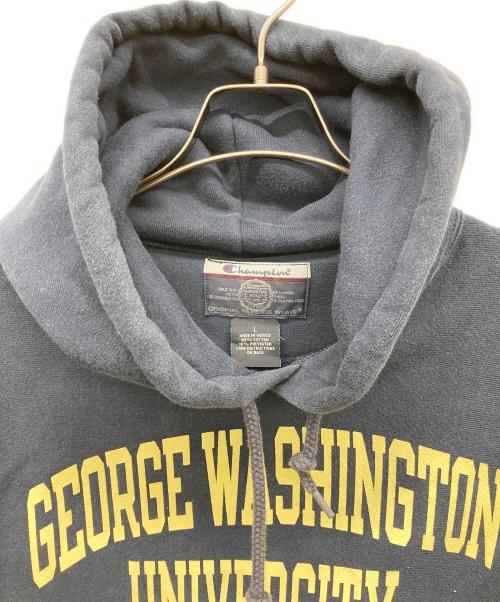 Champion（チャンピオン）Champion (チャンピオン) 90s-00s 2段プリントリバースウィーブパーカー ネイビー サイズ:Lの古着・服飾アイテム