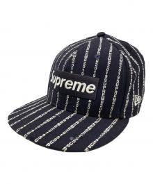 New Era×SUPREME（ニューエラ×シュプリーム）の古着「テキストストライプキャップ」｜ネイビー