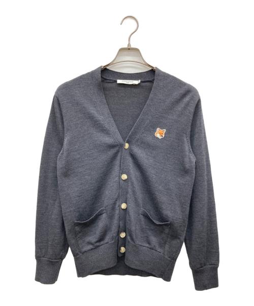 maison kitsune（メゾンキツネ）maison kitsune (メゾンキツネ) フォックスヘッド パッチ クラシック カーディガン グレー サイズ:XSの古着・服飾アイテム
